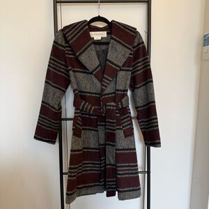 Treasure & Bond Burgundy and Gray Striped Trench Coat XS